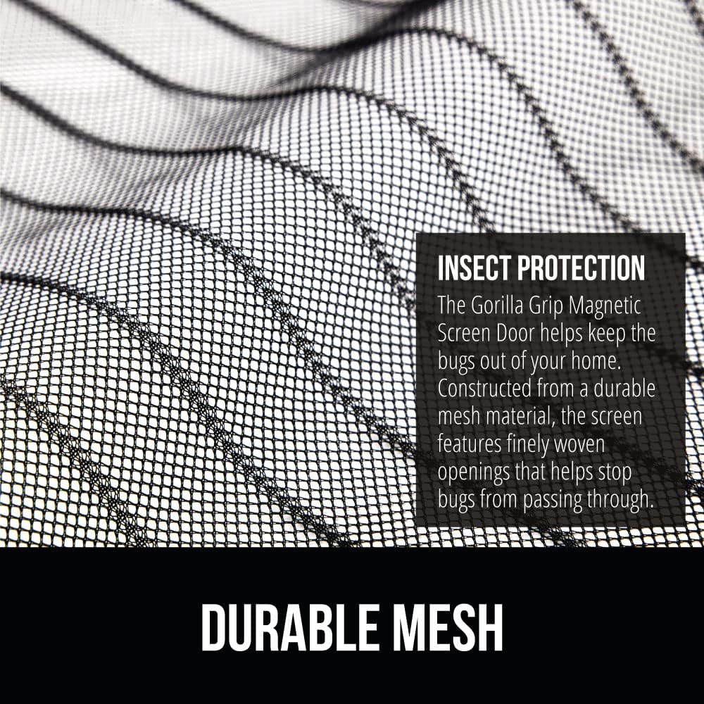 GORILLA GRIP Magnetic Screen Door, Hands Free Mesh Curtain Keeps Bugs and Mosquitos Out, Automatic Magnet Closure, Heavy Duty Patio Sliding Dog Doors Cover, Window Screens Protector, Black 38Wx82H